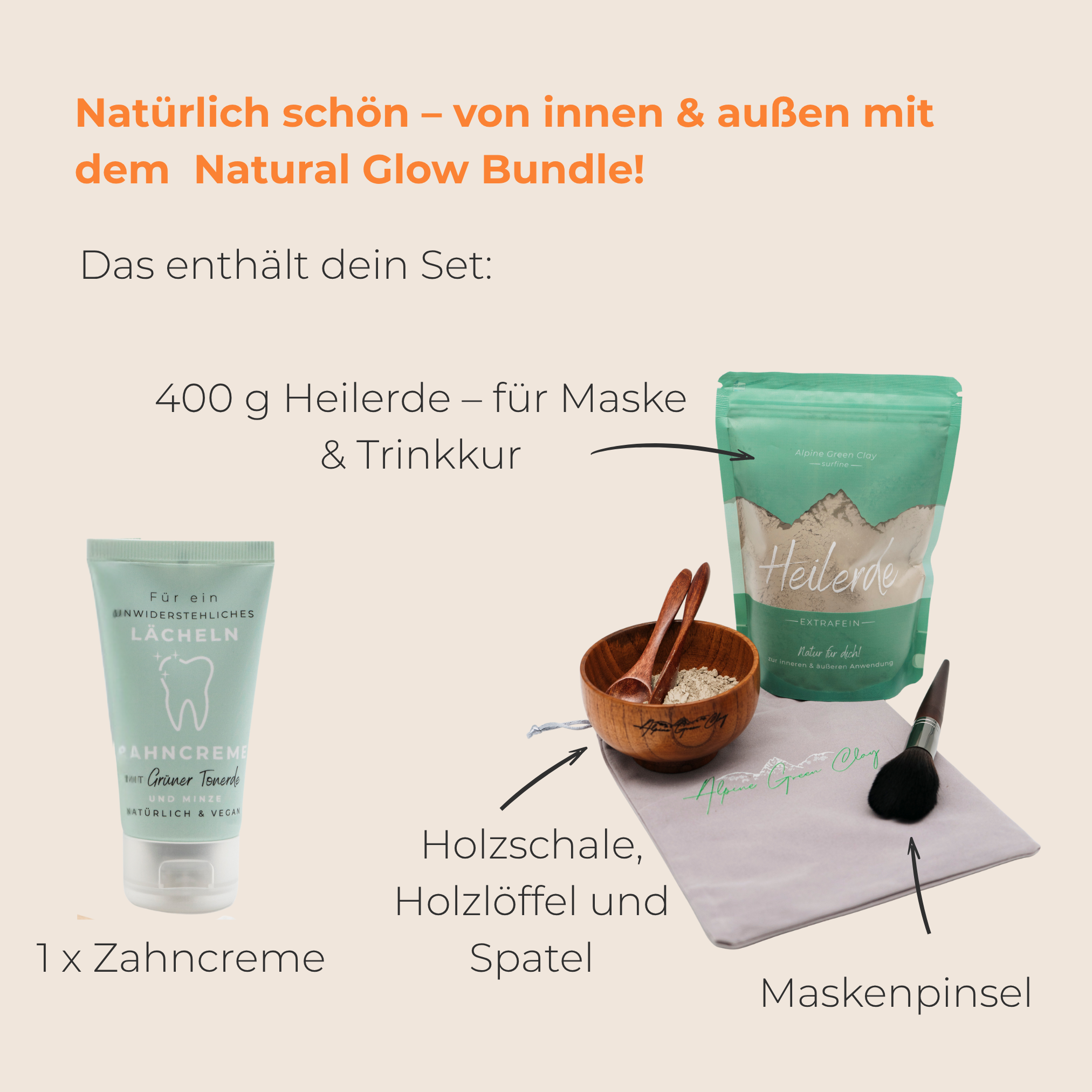 Natural Glow Bundle – Heilerde 400g-Set & Vegane Zahncreme