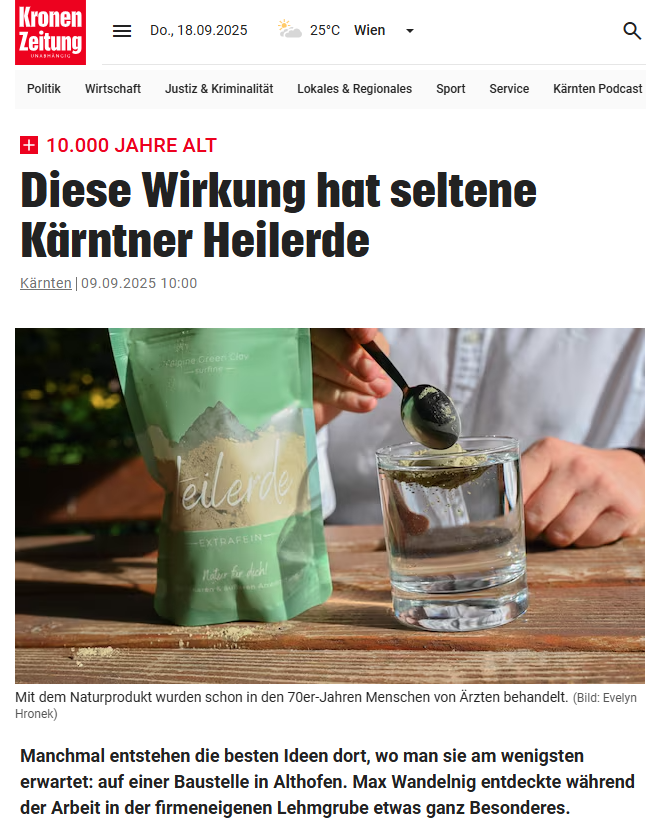 Alpine Green Clay in den Medien: Ein 10.000 Jahre altes Naturgeheimnis aus Kärnten