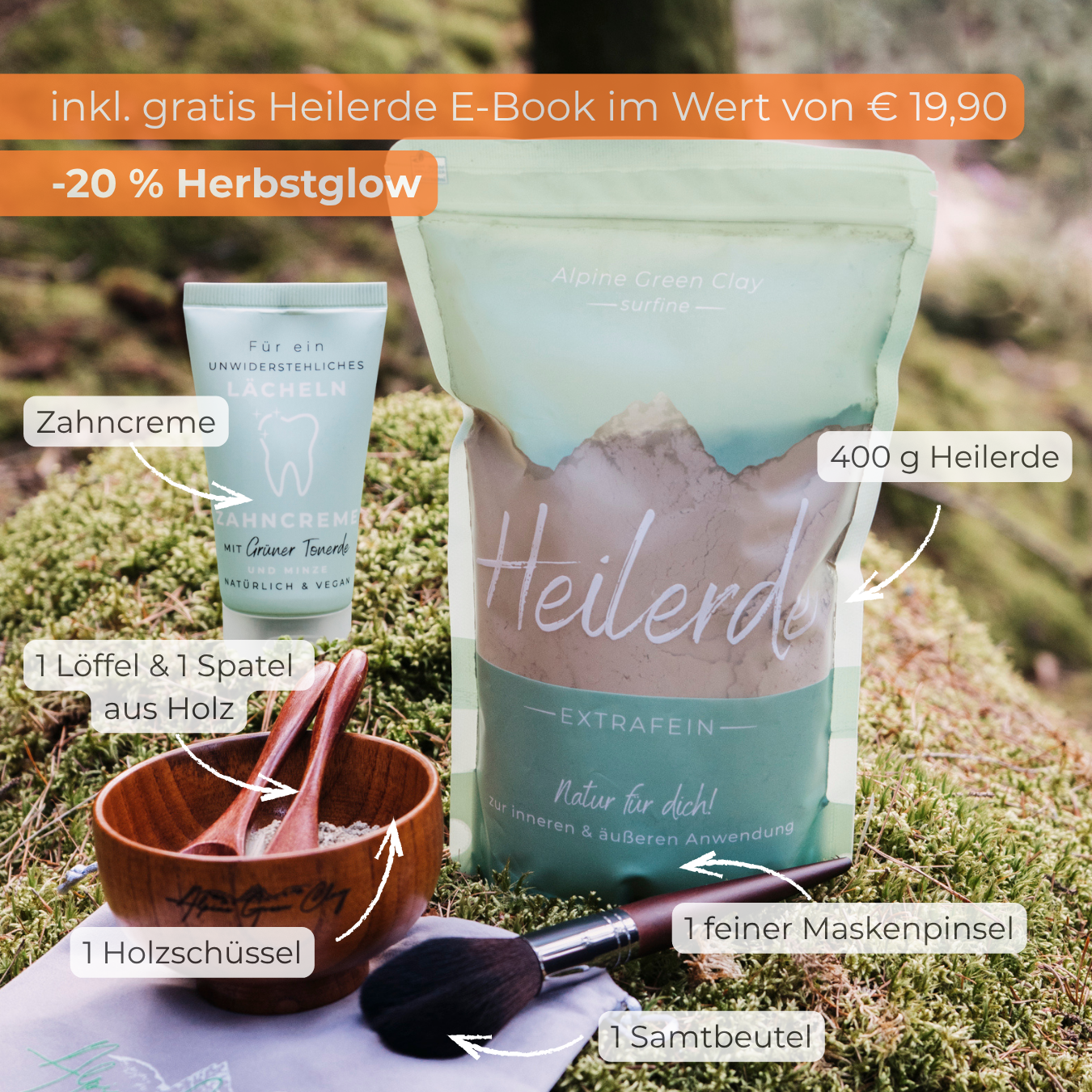 Natural Glow Bundle – Heilerde 400g-Set & Vegane Zahncreme